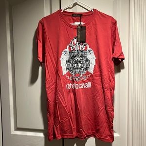 NWT Roberto Cavalli Men's Red Crewneck 100% Cotton Graphic T-Shirts Size L